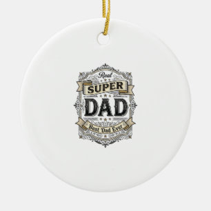 Vintage Super Dad Badge Shirt Design_1 Ceramic Tree Decoration