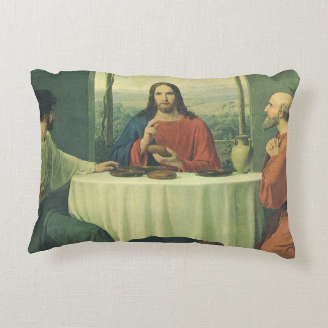 Vintage Supper At Emmaus with Jesus Christ Decorative Cushion (Back)