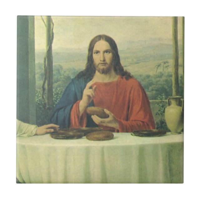 Vintage Supper At Emmaus with Jesus Christ Tile (Front)