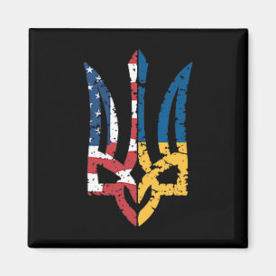 Vintage Support Ukraine American Flag Ukrainian Tr Magnet