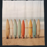 Vintage Surf Boards Shower Curtain<br><div class="desc">Stylish vintage retro surfboards standing in the sand on the beach</div>