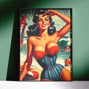 Vintage Surf Pin-up Poster