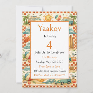 Vintage Surf Shack Kid 4th Birthday For Boy Invitation