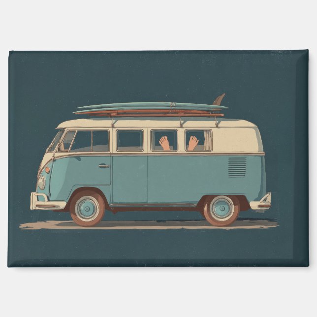 Vintage Surf Van – Retro Camper Design Magnet (Front)