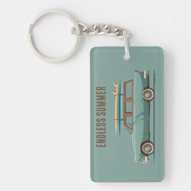 Vintage Surf Wagon – Retro Beach Car Key Ring (Front)