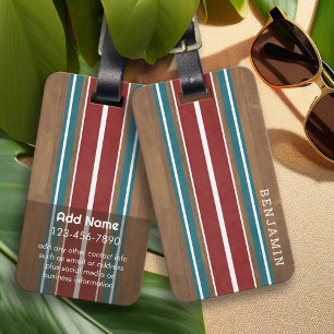 Vintage Surfboard Stripes - Subtle Wood Background Luggage Tag