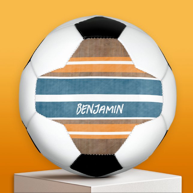 Vintage Surfboard Stripes - Subtle Wood Background Soccer Ball (Custom Soccer Ball)