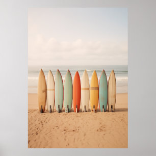 Vintage Surfboards On The Beach Poster