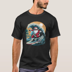 Vintage Surfer Christmas Surfing Santa Claus Beach T-Shirt