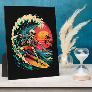 Vintage Surfing Skeleton Halloween Surfboard Plaque