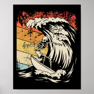 Vintage Surfing Skeleton Shirt Halloween Surfboard Poster