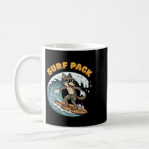 Vintage Surfing Wolf Surf Pack Ocean Waves Retro Coffee Mug