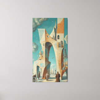 Vintage Surreal City Oil Painting Wall Art