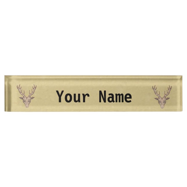 Vintage Surreal Deer Head Antlers Nameplate (Front)