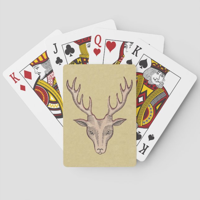 Vintage Surreal Deer Head Antlers Playing Cards (Back)