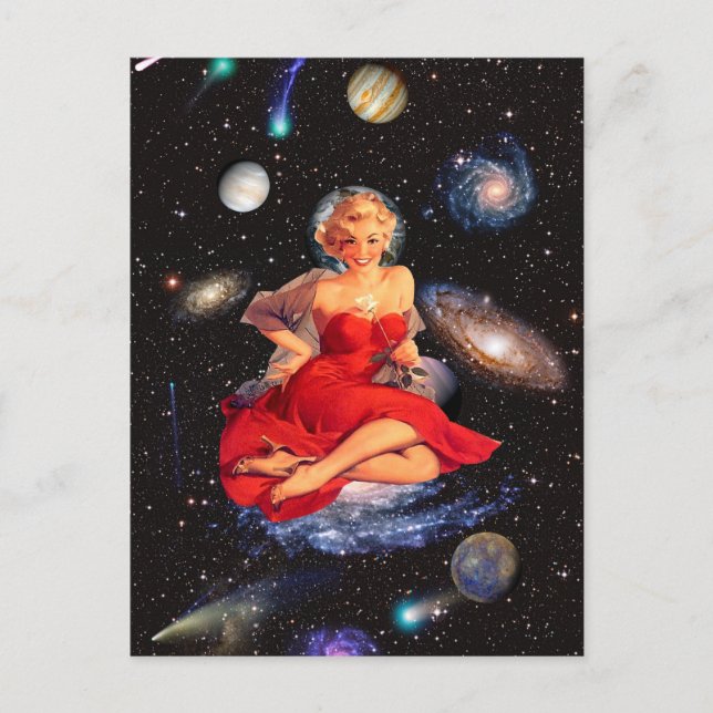 Vintage surreal galaxy beautiful woman collage art postcard (Front)