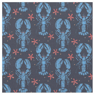 Vintage surreal pattern of blue lobsters. fabric