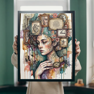 Vintage Surrealist Woman Heart Mind Wall Art
