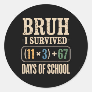 Vintage Survived 100 Days School Bruh Math Equatio Classic Round Sticker