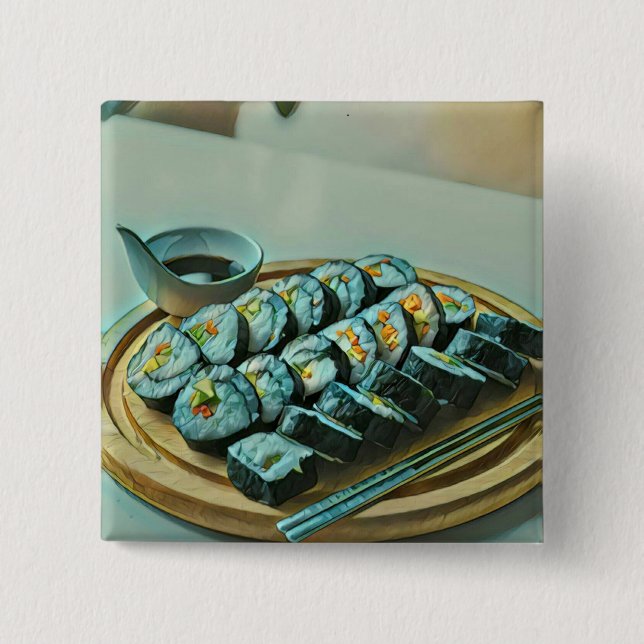 Vintage Sushi Artwork 15 Cm Square Badge (Front)