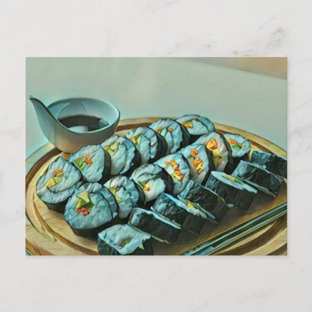 Vintage Sushi Artwork Postcard (Front)