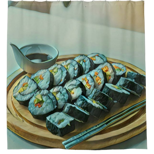 Vintage Sushi Artwork Shower Curtain (Front)