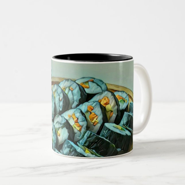 Vintage Sushi Artwork Two-Tone Coffee Mug (Front Right)