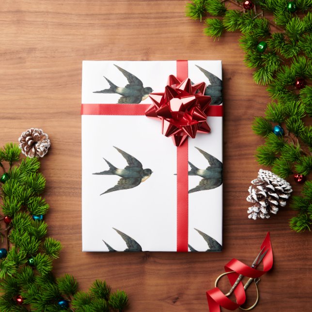 Vintage Swallow Bird flying Antique Rendering Art Wrapping Paper (Holiday Gift)
