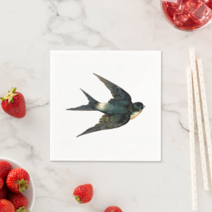 Vintage Swallow Bird Illustration Paper Party Napkin