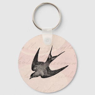 Vintage Swallow Illustration - 1800's Antique Bir Key Ring