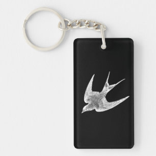 Vintage Swallow Illustration - 1800's Antique Bir Key Ring