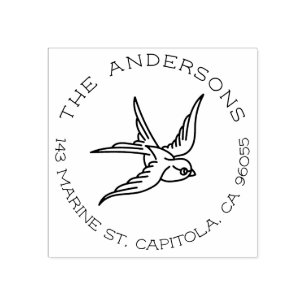 Vintage Swallow Tattoo Family Name Return Address Rubber Stamp