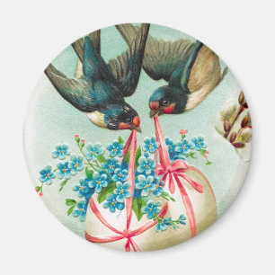 Vintage Swallows Couple and Floral Easter Eggs Magnet