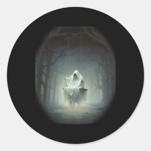 Vintage swamp Ghost On The Swing In Forest Hallowe Classic Round Sticker