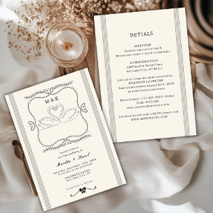 Vintage Swan All In One Monogram Wedding Invitation