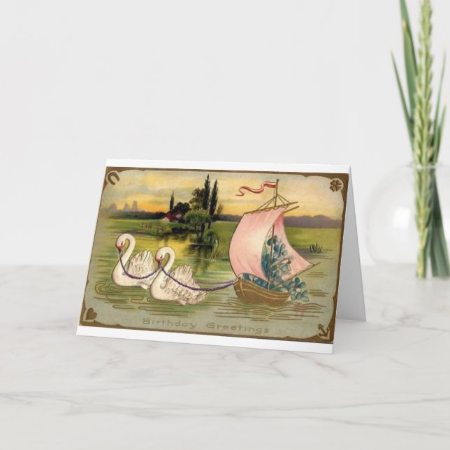 Vintage Swan Birthday Card (Front)