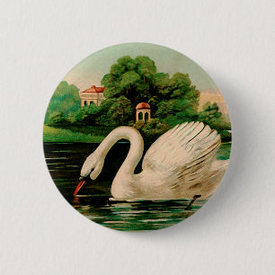 Vintage Swan in the Lake 6 Cm Round Badge