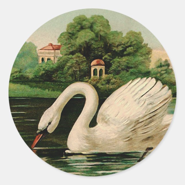 Vintage Swan in the Lake Classic Round Sticker (Front)