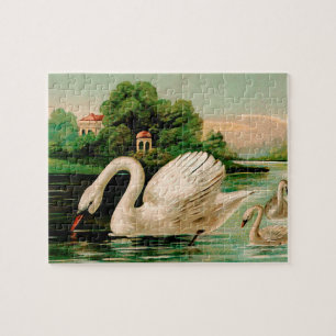 Vintage Swan in the Lake Jigsaw Puzzle