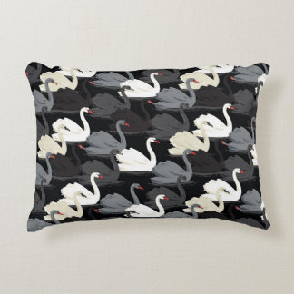 Vintage Swan Lake: Monotone Pattern. Decorative Cushion