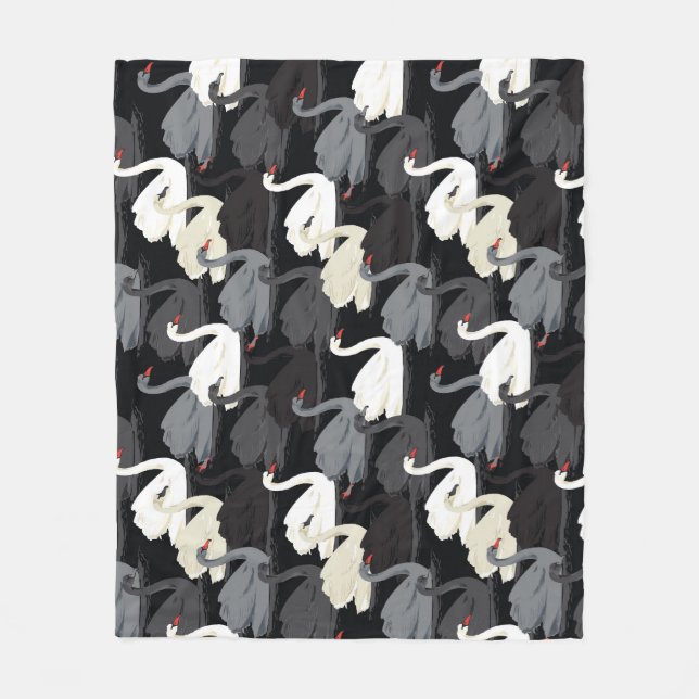 Vintage Swan Lake: Monotone Pattern. Fleece Blanket (Front)