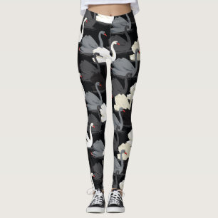 Vintage Swan Lake: Monotone Pattern. Leggings
