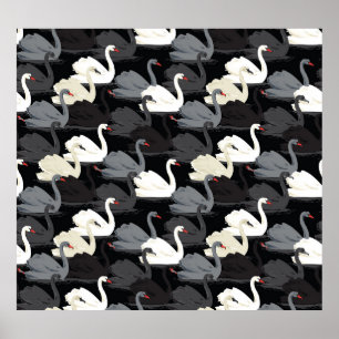 Vintage Swan Lake: Monotone Pattern. Poster