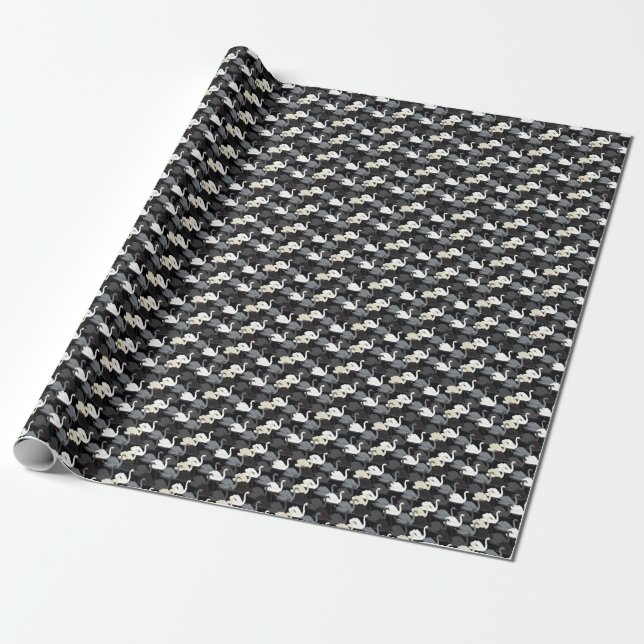 Vintage Swan Lake: Monotone Pattern. Wrapping Paper (Unrolled)
