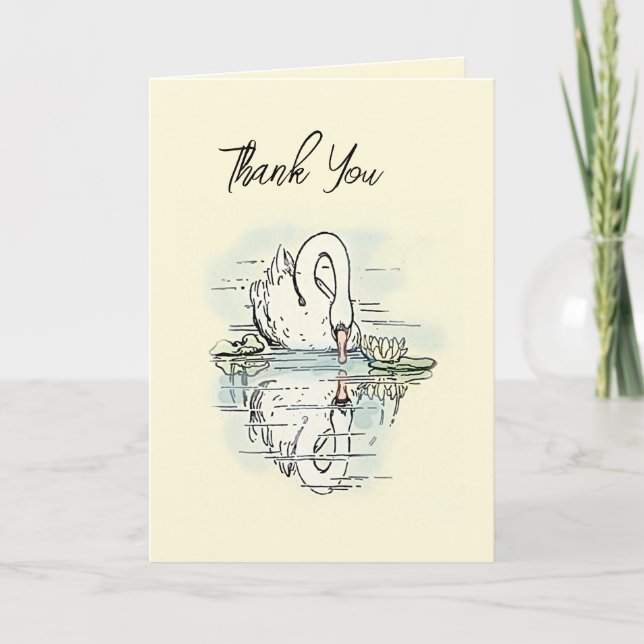 Vintage Swan Reflection Colourized  Thank You Card (Front)