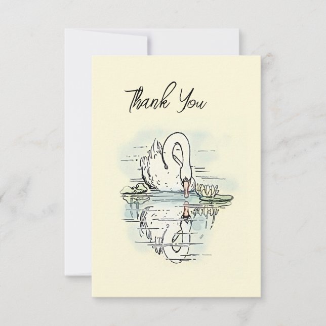 Vintage Swan Reflection Colourized  Thank You Card (Front)