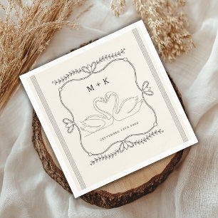 Vintage Swan Stripes Monogram Initials Wedding Napkin