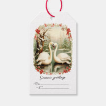 Vintage Swans Christmas Gift Tag