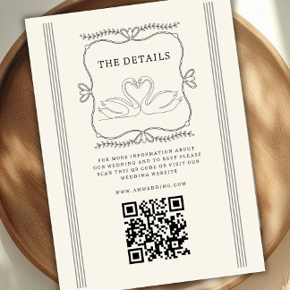 Vintage Swans QR Code Wedding Details Enclosure Card