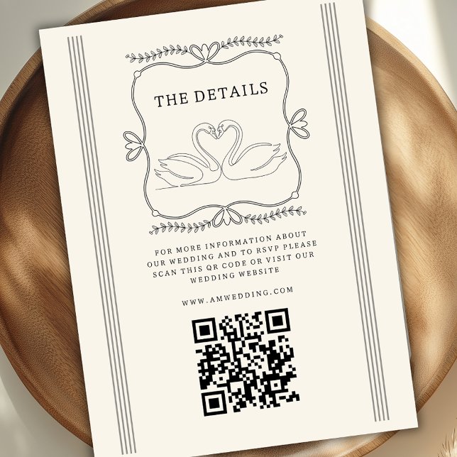 Vintage Swans QR Code Wedding Details  Enclosure Card (Creator Uploaded)
